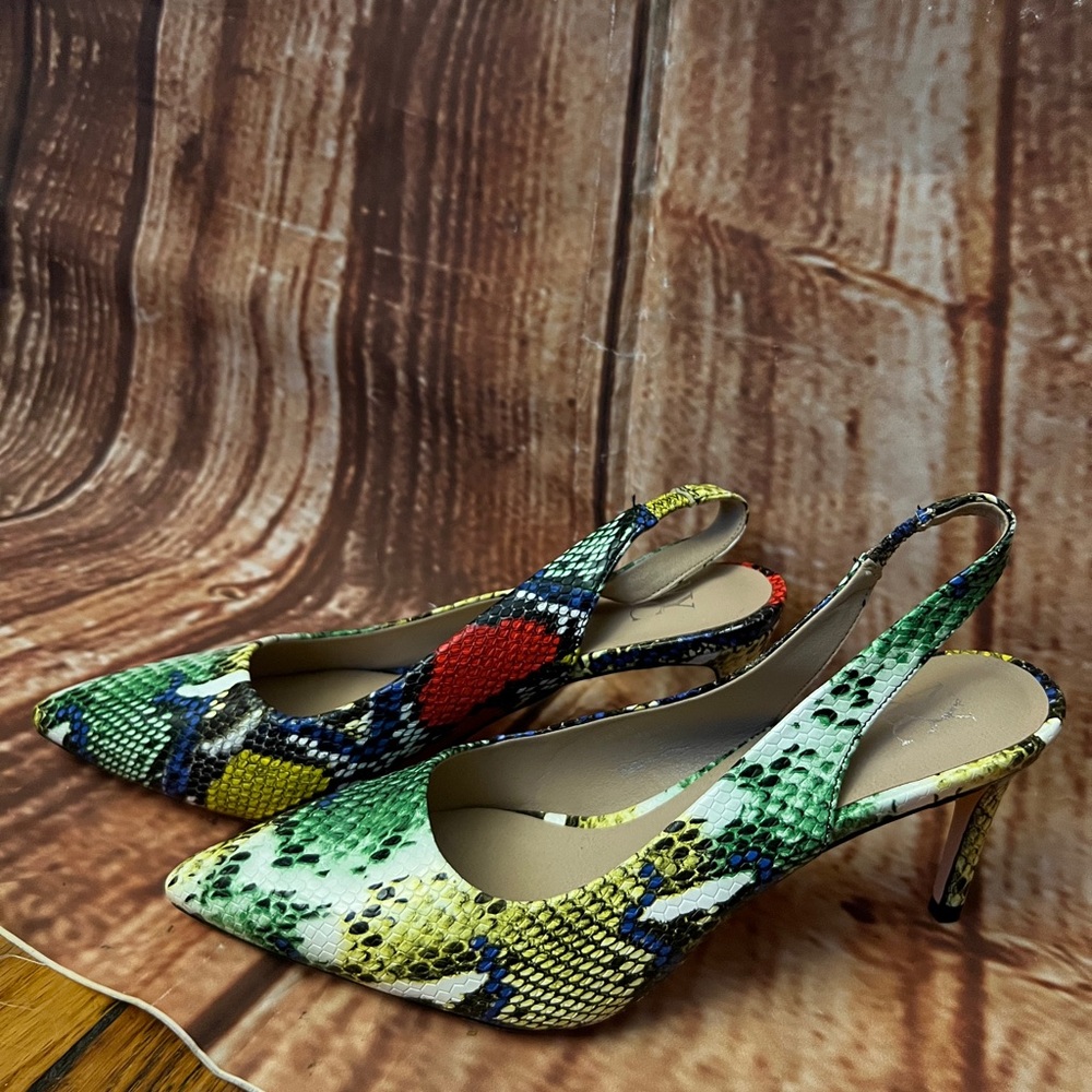 Multi colored sling back shoes
